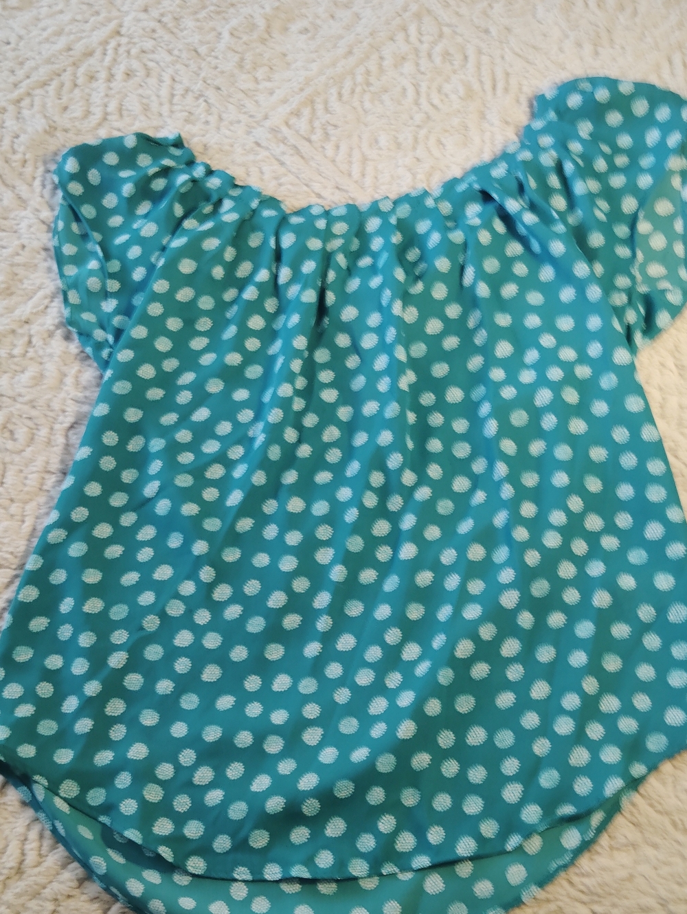 LC Lauren Conrad Teal Polka Dot Off-Shoulder Blouse